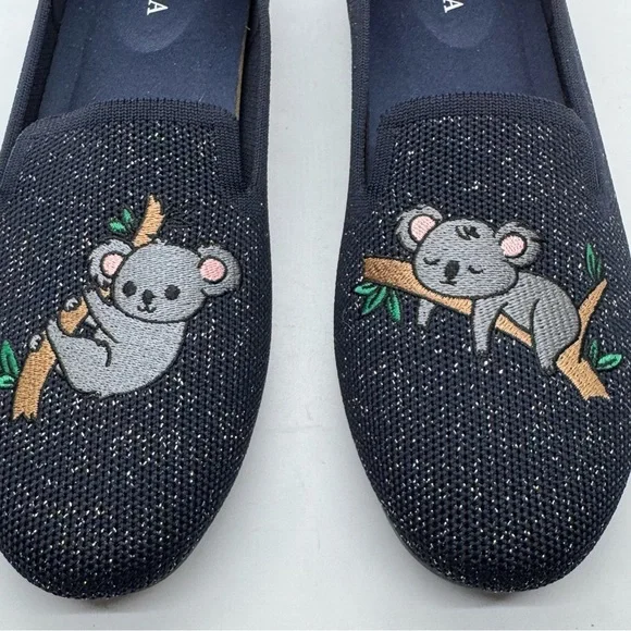 Vivaia Audrey Round-Toe Embroidered Loafer navy metallic koala bear design - Picture 6 of 11